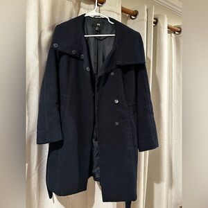 H&M Women's Dark Navy Double-Breasted Trench Coat